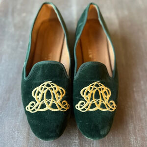 Stubbs & Wootton for J.Crew Classic Velvet Smoking Slippers Loafers Green Sz 6.5
